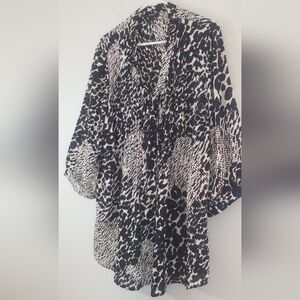 Alfani Woman Bold Blouse Sheer & Lightweight 3/4 Sleeves Button Up Plus Size 16W